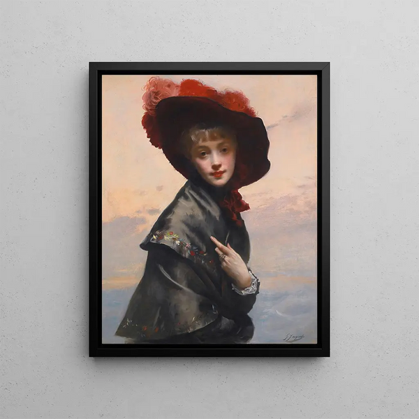 Dame au chapeau - Gustave Jean Jacquet — framed artwork on a wall