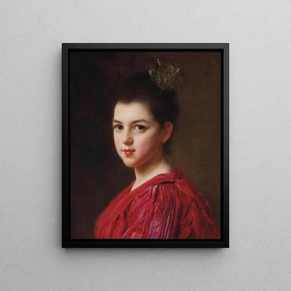 Woman in a Red Dress - Gustave Jean Jacquet — framed artwork on a wall