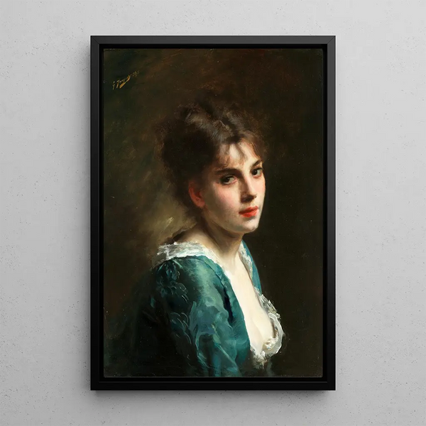 Portrait of a Young Beauty - Gustave Jean Jacquet — framed artwork on a wall