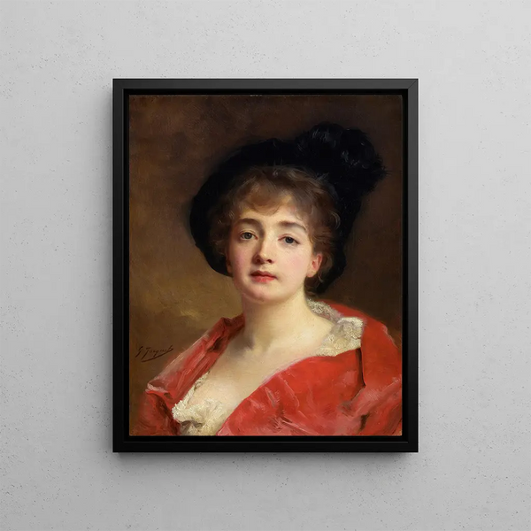 Woman in Red - Gustave Jean Jacquet — framed artwork on a wall