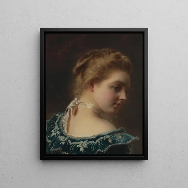 Young beauty in green dress - Gustave Jean Jacquet — framed artwork on a wall