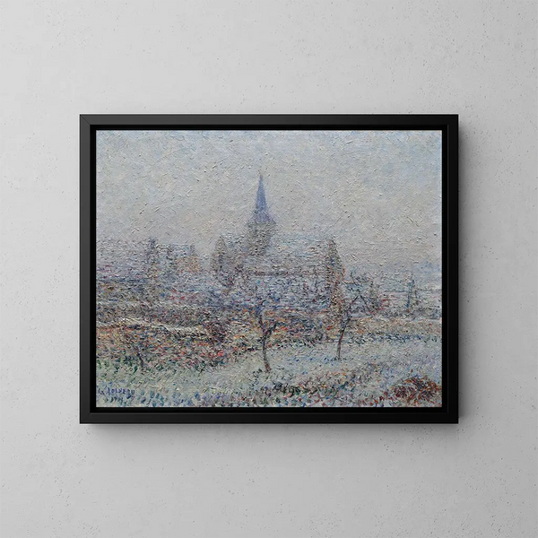 L Church of Bennecourt, snow effect - Gustave Loiseau — framed artwork on a wall