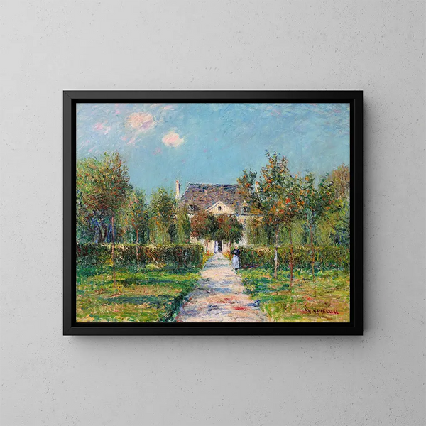 L'Hôtel de Mademoiselle Ernestine Saint-Jouin Finistère or The Orchard of Mademoiselle Ernestine Saint-Jouin - Gustave Loiseau — framed artwork on a wall