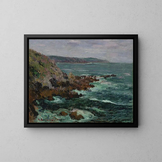 Rochers surplombant la mer en Bretagne - Gustave Loiseau — framed artwork on a wall