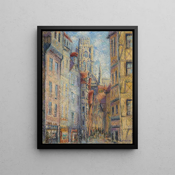 Rouen Street with the Church - Gustave Loiseau — framed artwork on a wall