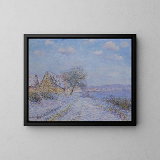 Tournedos sur Seine, snow, frost, sun - Gustave Loiseau — framed artwork on a wall