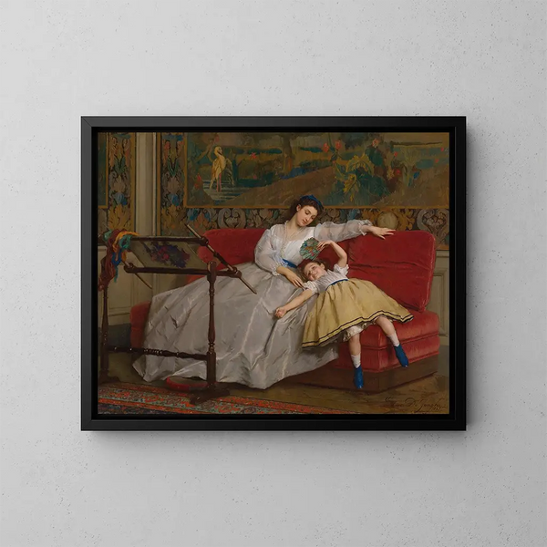 Mother with her young daughter - Gustave Léonard de Jonghe — framed artwork on a wall