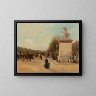 Les Champs-Élysées with the Tuileries and the Arc de Triomphe in the distance - Gustave Maincent — framed artwork on a wall