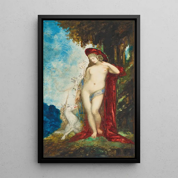 Woman and Unicorn - Gustave Moreau — framed artwork on a wall