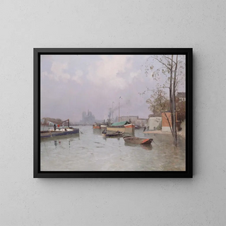 the Flood of the Seine near the Saint-Martin canal in November 1896 - Gustave-Édouard Le Sénéchal de Kerdroret — framed artwork on a wall