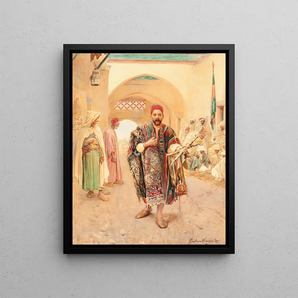 the street vendor painting - Gustavo Simoni — framed artwork on a wall