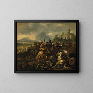 A cavalry skirmish - Gysbert Verhoek — framed artwork on a wall