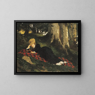 Woman reading in a forest - Gyula Benczúr — framed artwork on a wall
