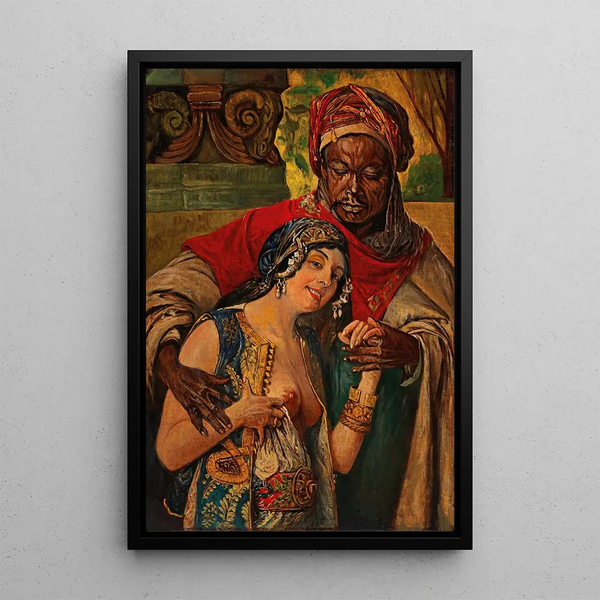 Oriental Couple Painting - Gyula Tornai — framed artwork on a wall