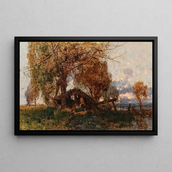 A vast landscape in the evening light - Géza Mészöly — framed artwork on a wall