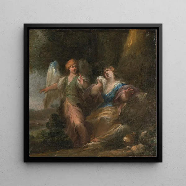 HAGAR AND THE ANGEL IN A CELLAR - Italian School — framed artwork on a wall
