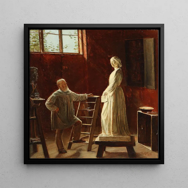 HW Bissen contemplating his statue of Johanne Louise Heiberg - Edvard Bentzen — framed artwork on a wall