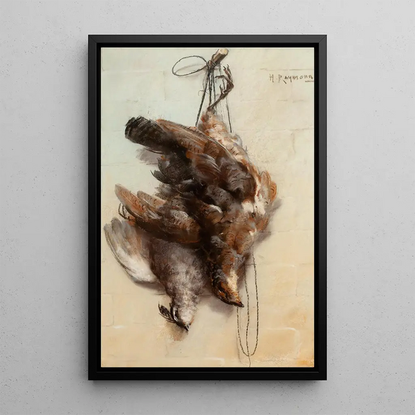 Hanging Poultry Painting - H Raymond — framed artwork on a wall