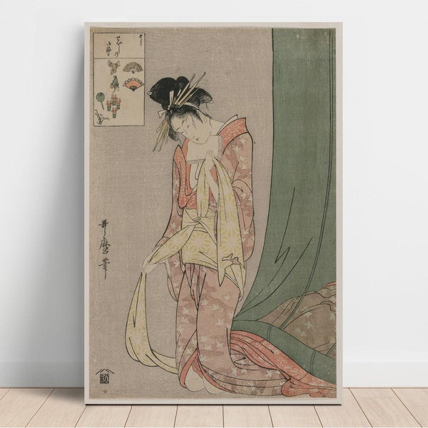 Reproduction of the painting Hanaogi by Ogiya from the series Illustrated Riddles - Kitagawa Utamaro
