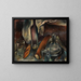 Still life with bottles and baguettes - Hanns Bolz — framed artwork on a wall