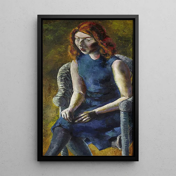 Young woman in an wicker armchair - Hanns Ludwig Katz — framed artwork on a wall