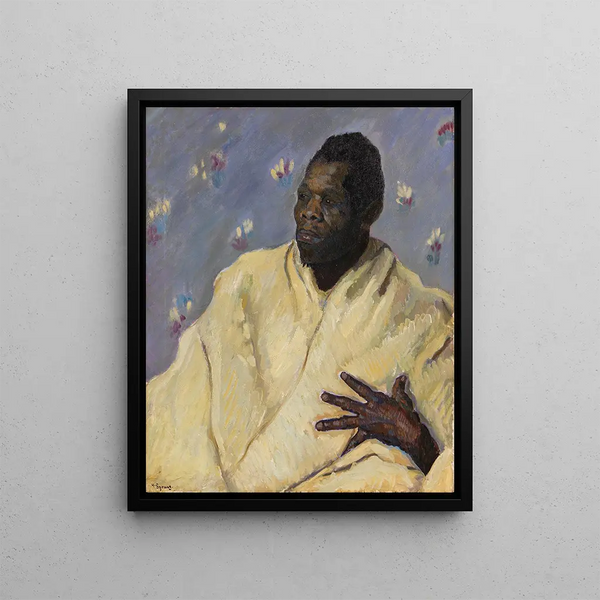 African painting in white dress - Hans Sprung — framed artwork on a wall