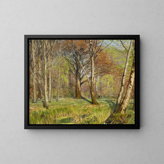 In the Forest of Brn, the Anemones Have Bloomed - Hans Andersen Brendekilde — framed artwork on a wall