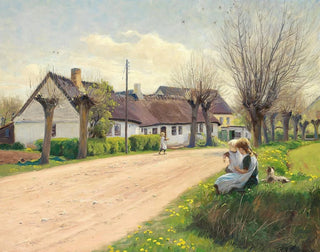 Girl in the Village with Girls by the Roadside - Hans Andersen Brendekilde — artwork view