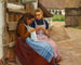 the girls with manual work sitting in a village square - Hans Andersen Brendekilde — artwork view