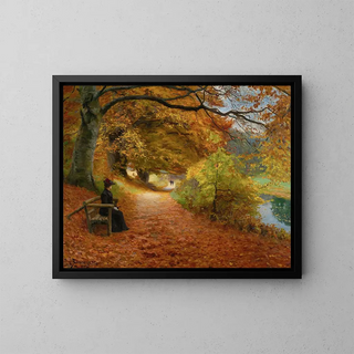 Sentier boisé en automne - Hans Andersen Brendekilde — framed artwork on a wall