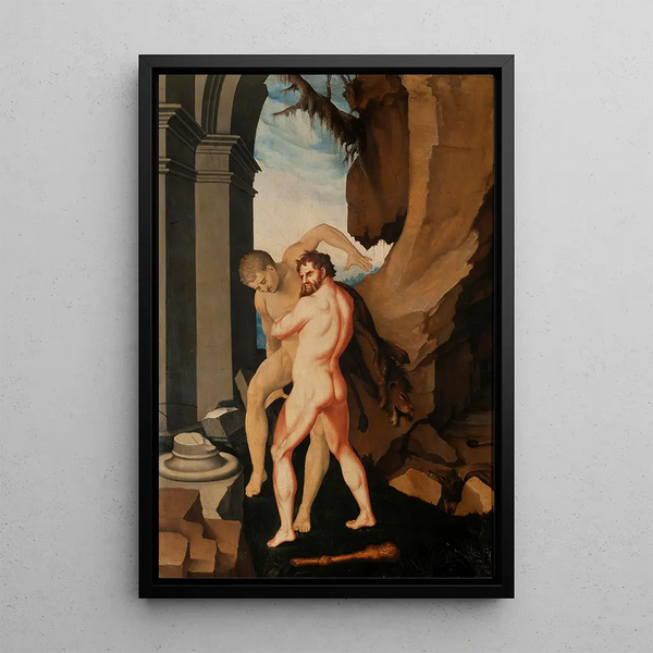 Hercules and Antaeus - Hans Baldung — framed artwork on a wall