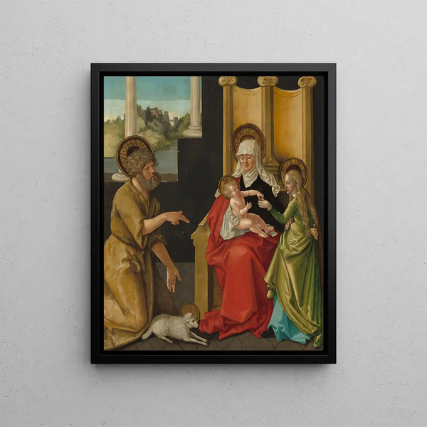 Sainte Anne with the Child Jesus, the Virgin, and Saint John the Baptist - Hans Baldung — framed artwork on a wall