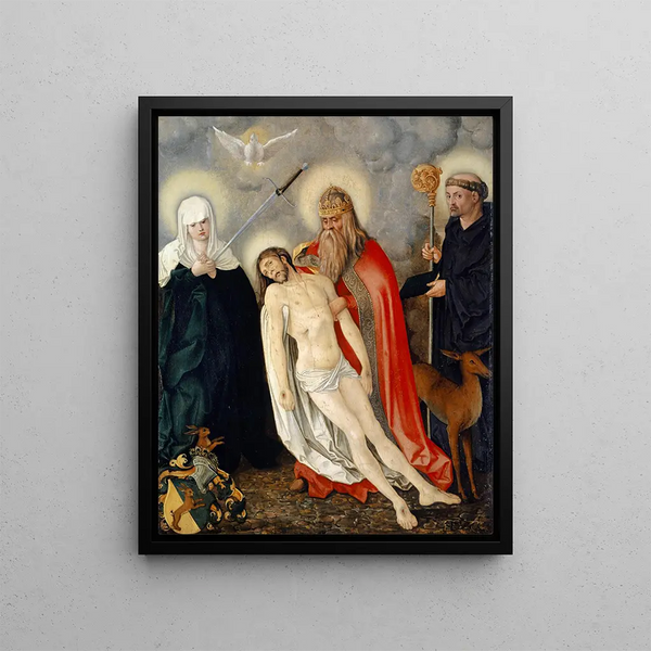 La Sainte Trinité entre la Dame des Douleurs et Saint Gilles - Hans Baldung — framed artwork on a wall