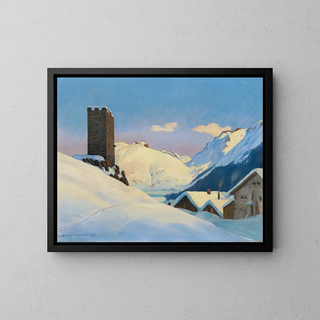 Winter landscape near Hospental - Hans Beat Wieland — framed artwork on a wall