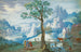 Landscape painting with Christ on the road to Emmaus, a woman leading livestock on the right - Hans Bol — artwork view