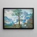 Landscape painting with Christ on the road to Emmaus, a woman leading livestock on the right - Hans Bol — framed artwork on a wall