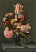 Flowers in a glass vase on a ledge - Hans Bollongier — artwork view