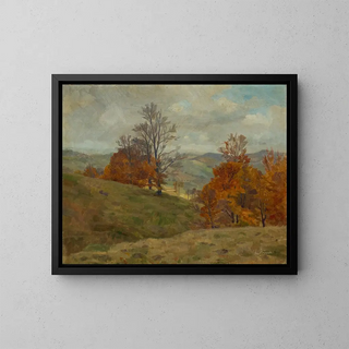 Autumn Landscape Painting - Hans Brunner — framed artwork on a wall