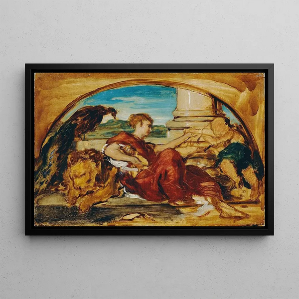Figure allégorique avec lion et paon - Hans Canon — framed artwork on a wall