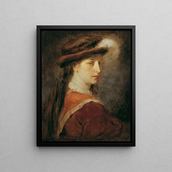 Lady with Feather Hat - Hans Canon — framed artwork on a wall