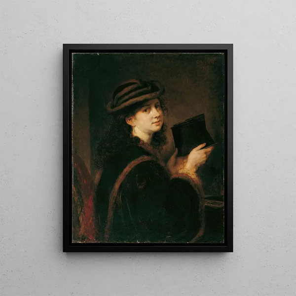 Girl with Stereoscope - Hans Canon — framed artwork on a wall