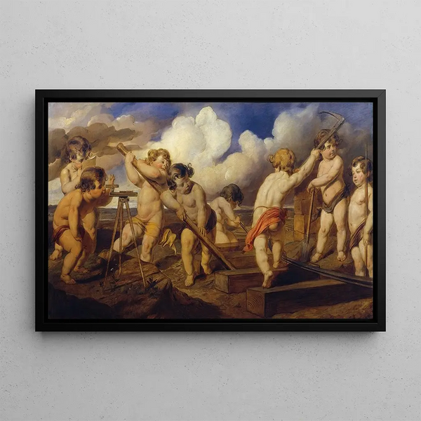 Putting tout en construisant un chemin de fer - Hans Canon — framed artwork on a wall