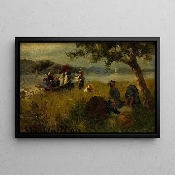 The picnic - Hans Dahl — framed artwork on a wall