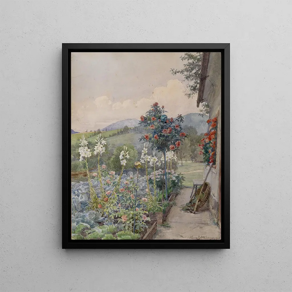 Cottage Garden Painting - Hans Götzinger — framed artwork on a wall