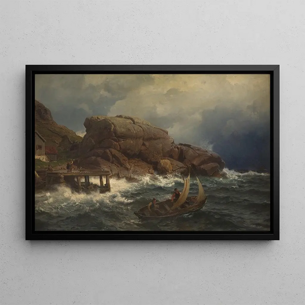 A Norwegian port - Hans Gude — framed artwork on a wall