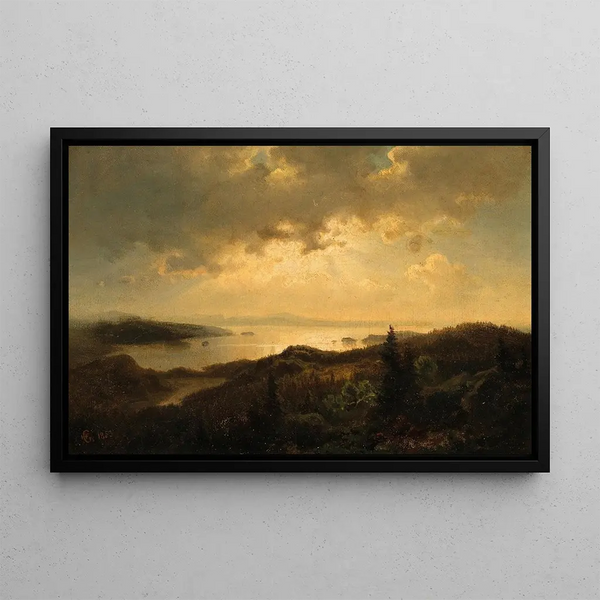 a dusk scene in Norway - Hans Gude — framed artwork on a wall