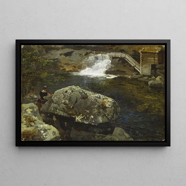 At the edge of the mill pond - Hans Gude — framed artwork on a wall