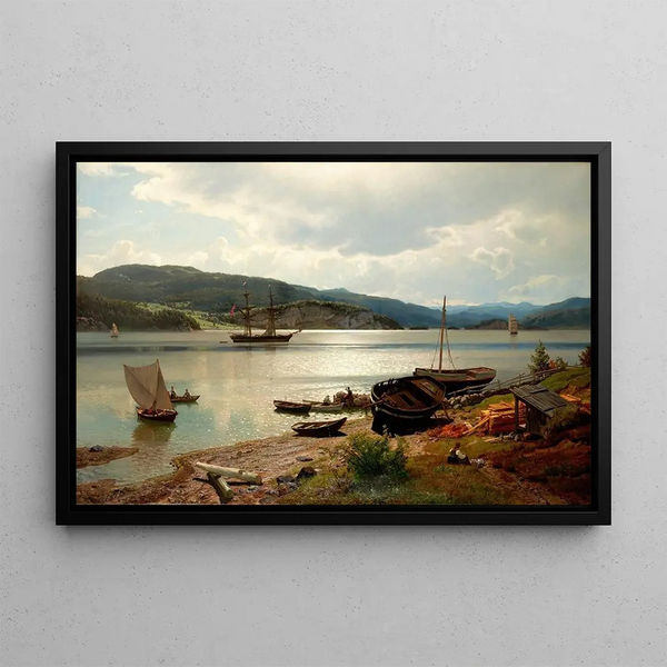At the water's edge - Hans Gude — framed artwork on a wall