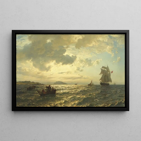 Fresh Breeze on the Norwegian Coast - Hans Gude — framed artwork on a wall