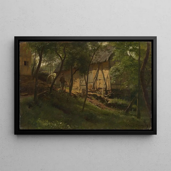German Farmhouse - Hans Gude — framed artwork on a wall